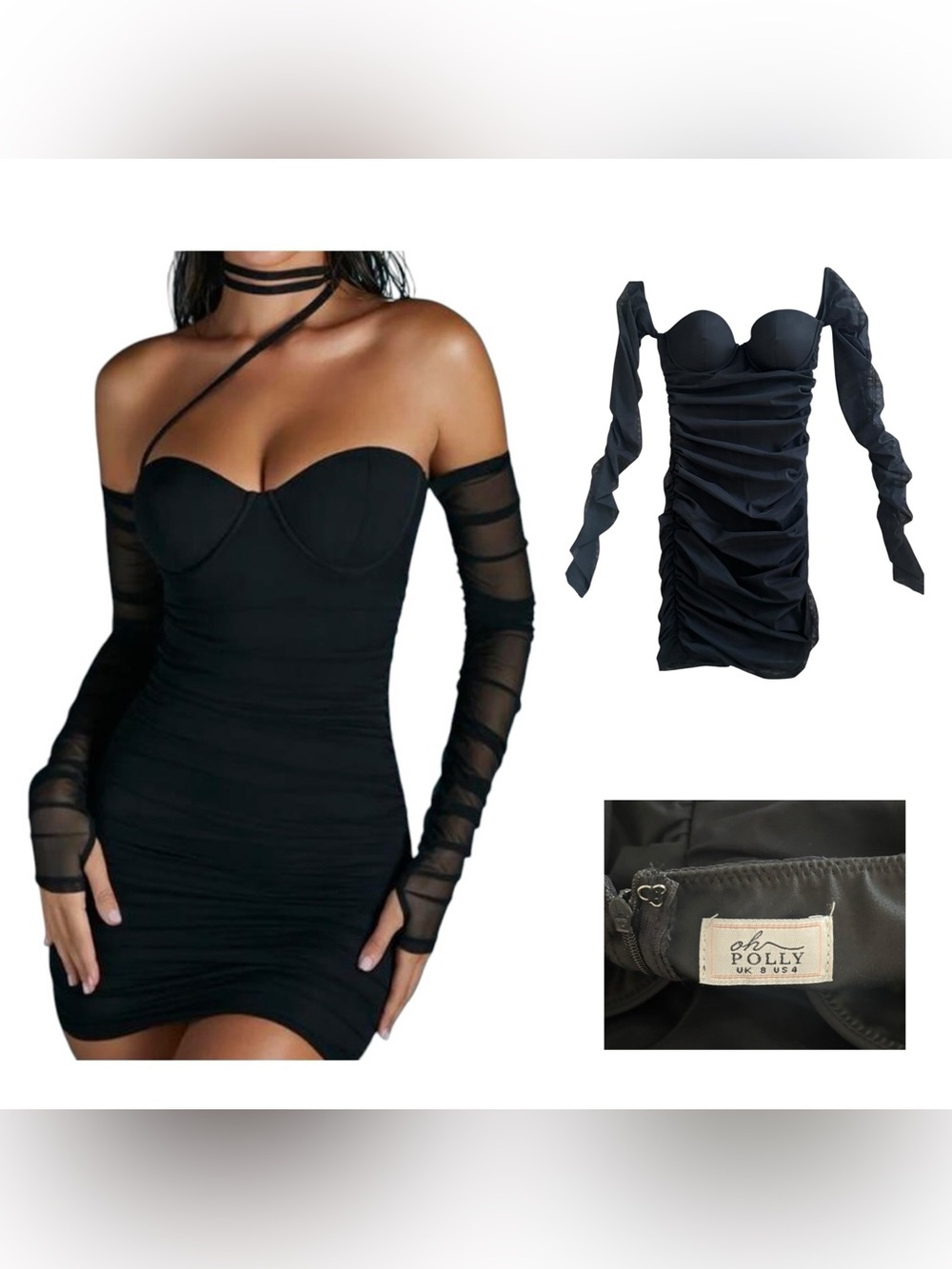 Oh Polly Bardot Underwire Ruched Mini Dress